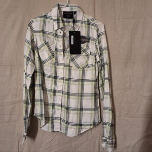 NWT Harley-Davidson Womens White and Green Plaid Shirt